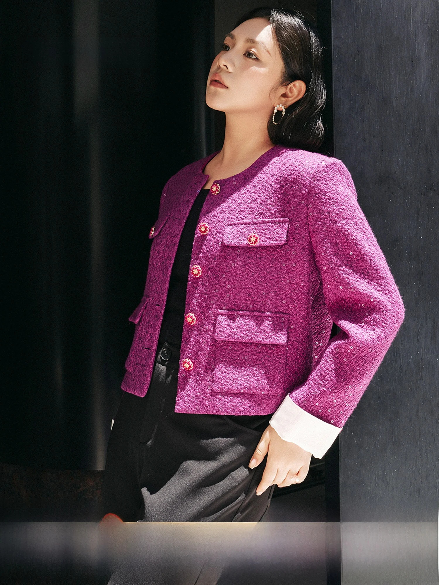 

Plusmall фиолетовая лоза Тысяча золотых бусин тканая съемная ацетатная атласная све больших размеров верхняя одежда женская осень