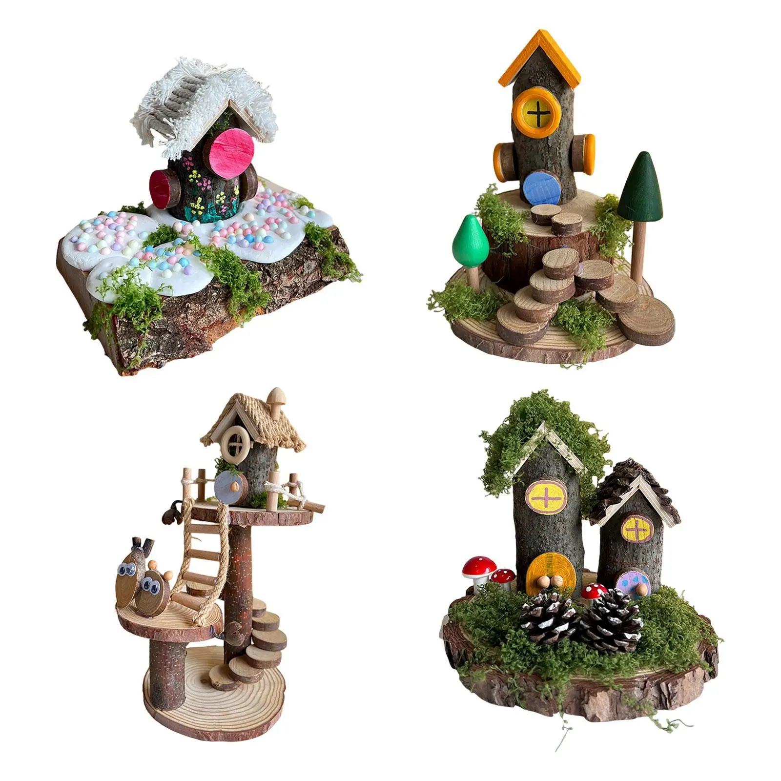 Kits de artesanato em madeira para crianças, acessório de jardim em miniatura para meninos e meninas, kit educacional de artesanato de jardim de infância, artesanato de galhos de madeira