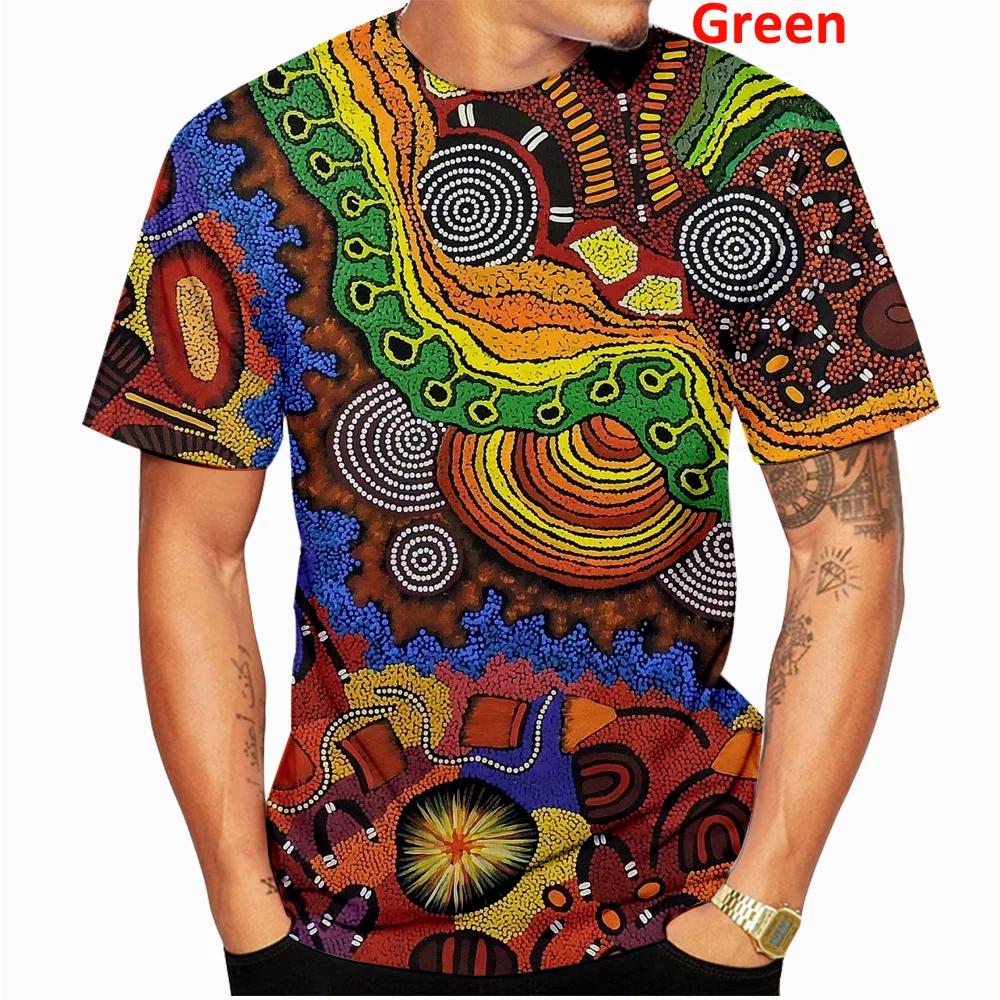 2023 New Fashion Aboriginal Psychedelic Indigenous Vintage Ethnic Style Painting Art T-shirt for Men and Women