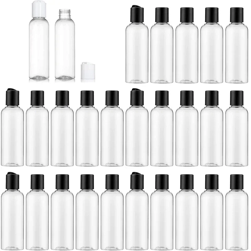 5Pcs 30/50/60/100ml Refillable Squeezable Plastic PET Bottles Clear Containers W/ Disc Cap for Travel Toiletries Lotion Shampoo