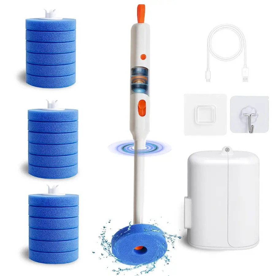 

Toilet Brush and Holder Set, 2025 New 4in1 Disposable Scrub Kit, 18 Refill Heads, 3Speed Powerful Spinning, Rechargeable amp Wal