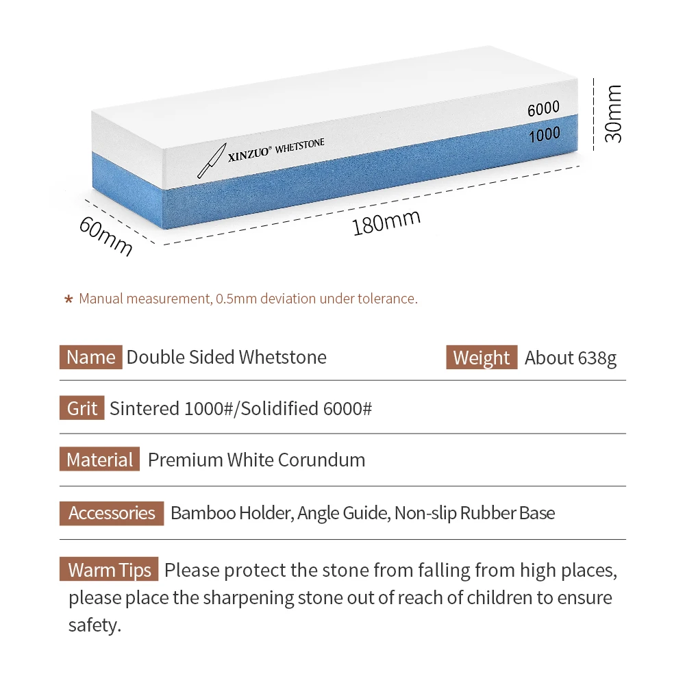 XINZUO Double Side 1000/6000 Grit Whetstone Professional Knife Sharpener Sharpening Stones with Angle Guide &Bamboo Holder