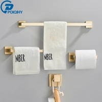 POIQIHY-Juego de herrajes para baño, gancho para BATA DE ORO cepillado, toallero, barra, estante, soporte para papel tisú, accesorios de baño montados en la pared