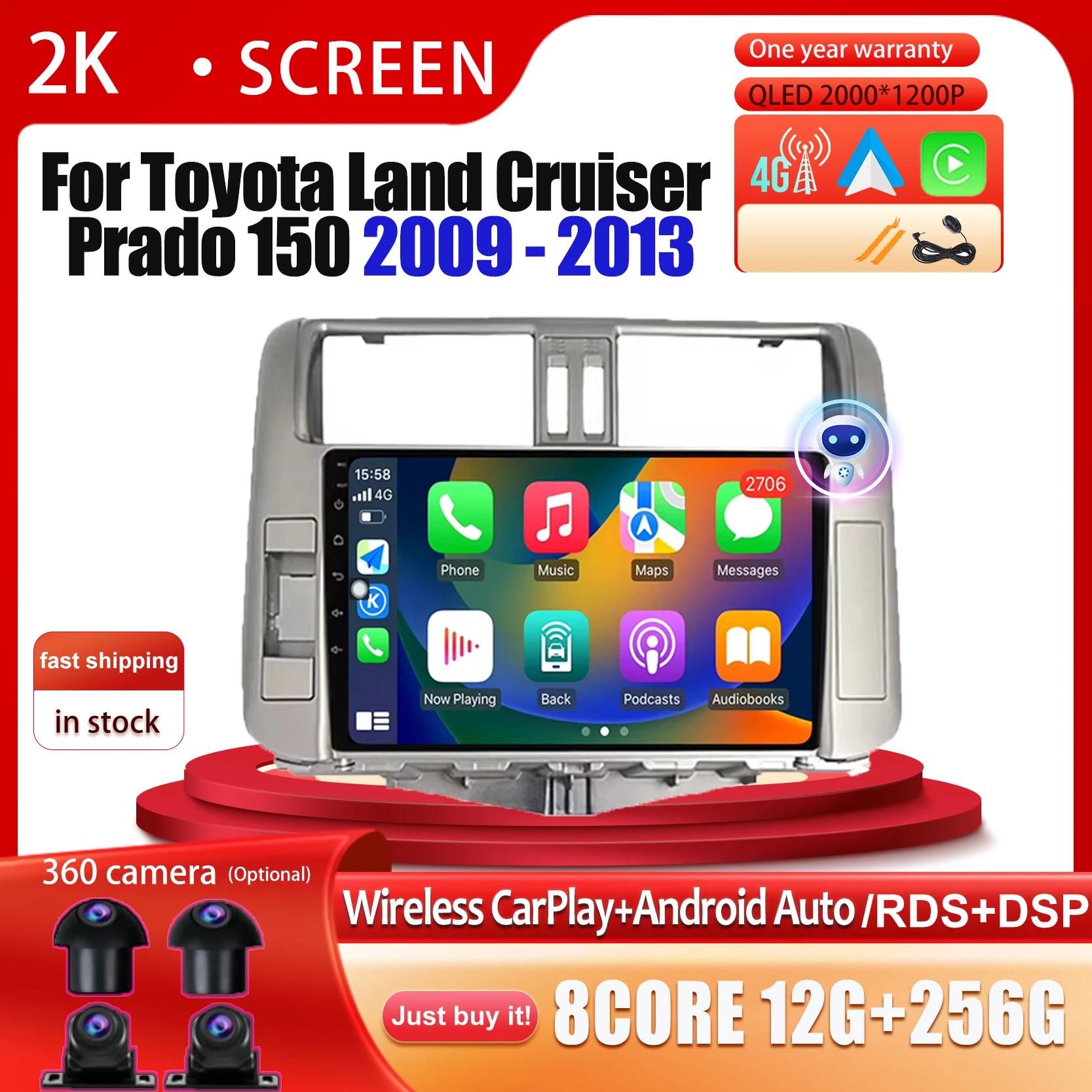 

Android 14 Car Radio For Toyota Land Cruiser Prado 150 2009-2013 DSP Carplay Multimedia Stereo Player WiFi GPS Navigation Tools