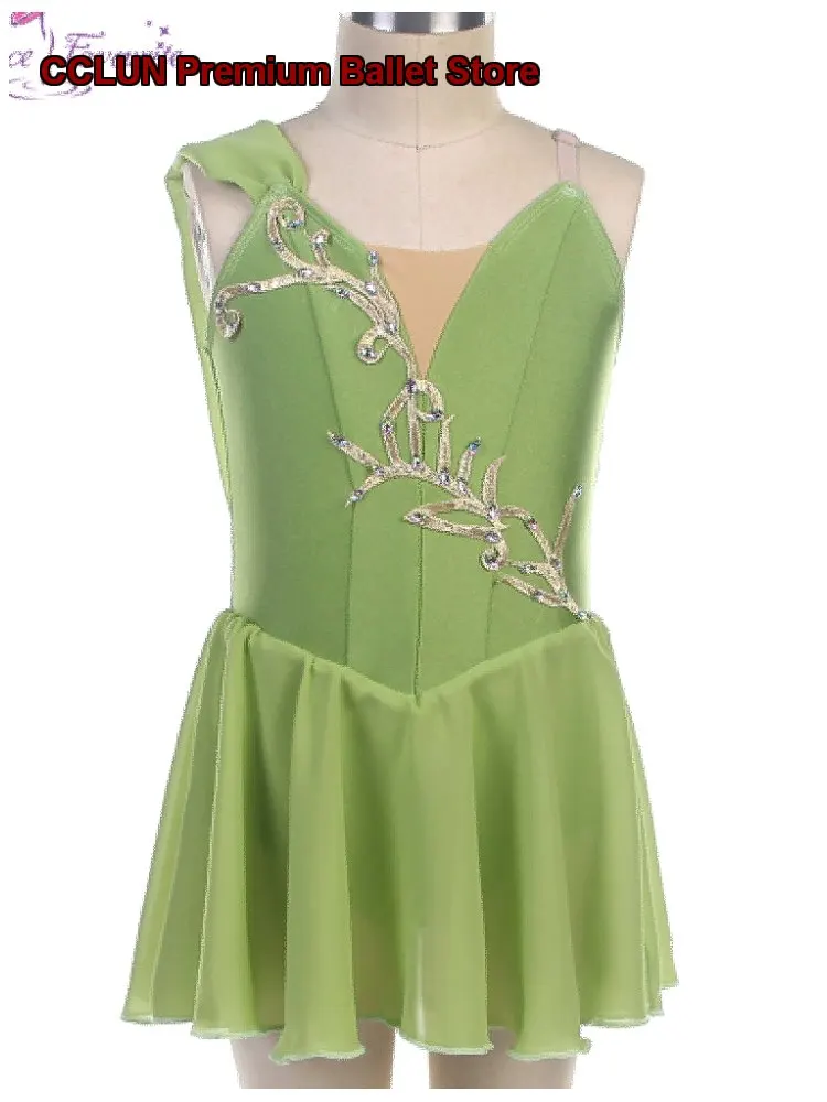 Cupid Variation Children's Competition Short Skirt Moss Green Professional Chiffon Tulle Tutu Adult Kids