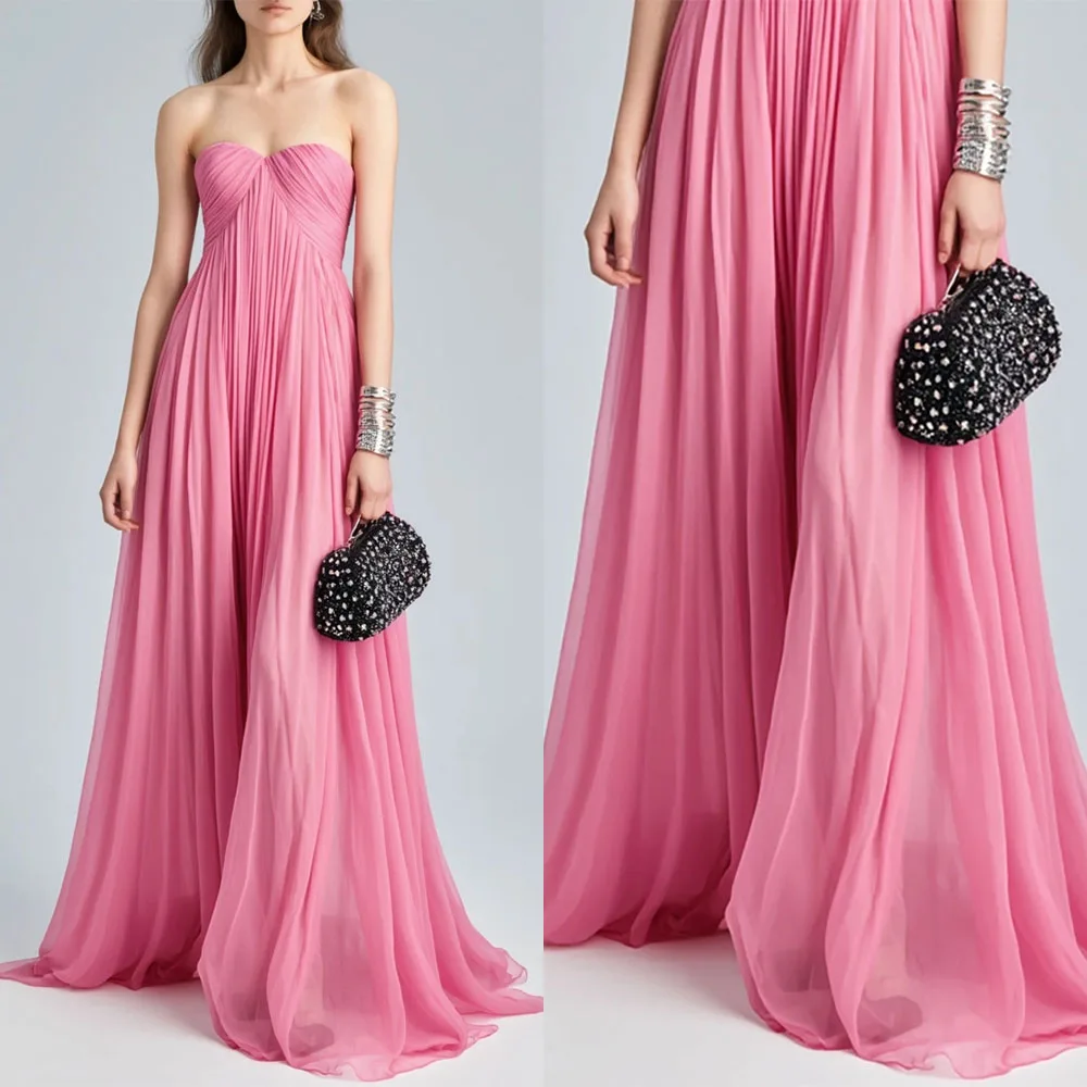 

High Quality Customized Sweetheart Floor Length Pleat Pink Sleeveless Woman Wedding Party Dresses Платье Корейский Стиль 원피스