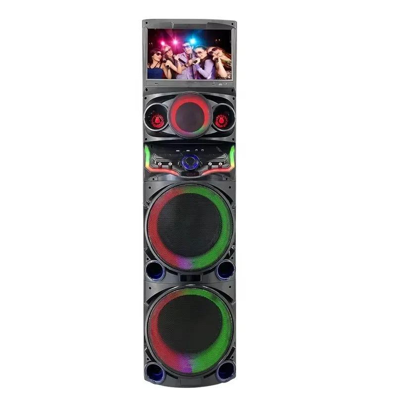 for High Power Party Karaoke DJ Speaker 15.4 Inch HD Touch Screen RGB LED Wireless Microphone Support Computer