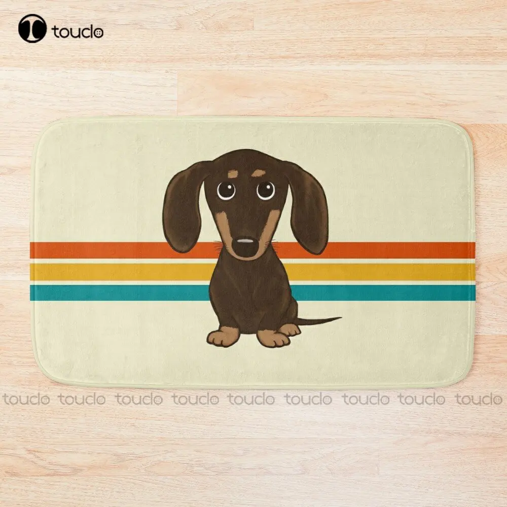 Cute Chocolate Dachshund | Cartoon Wiener Dog Bath Mat Poster Bathrug