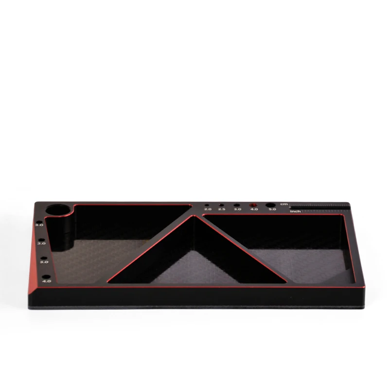 Caja de herramientas modelo de metal de fibra de carbono, bandeja de clasificación de tornillos y tuercas multifuncional, caja de almacenamiento de piezas de coche/barco/avión de control remoto, herramienta de almacenamiento de accesorios de reparación, adecuada para mantenimiento de automóviles, barcos y aviones de control remoto