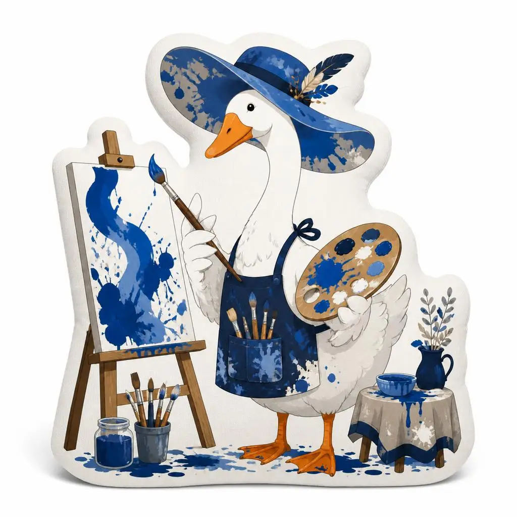 Goose Painter Pillow Artist Paint Studio Cushion Irregular Stuffed Throw Pillow Blue Painting Art Home Decor Gift for Artists