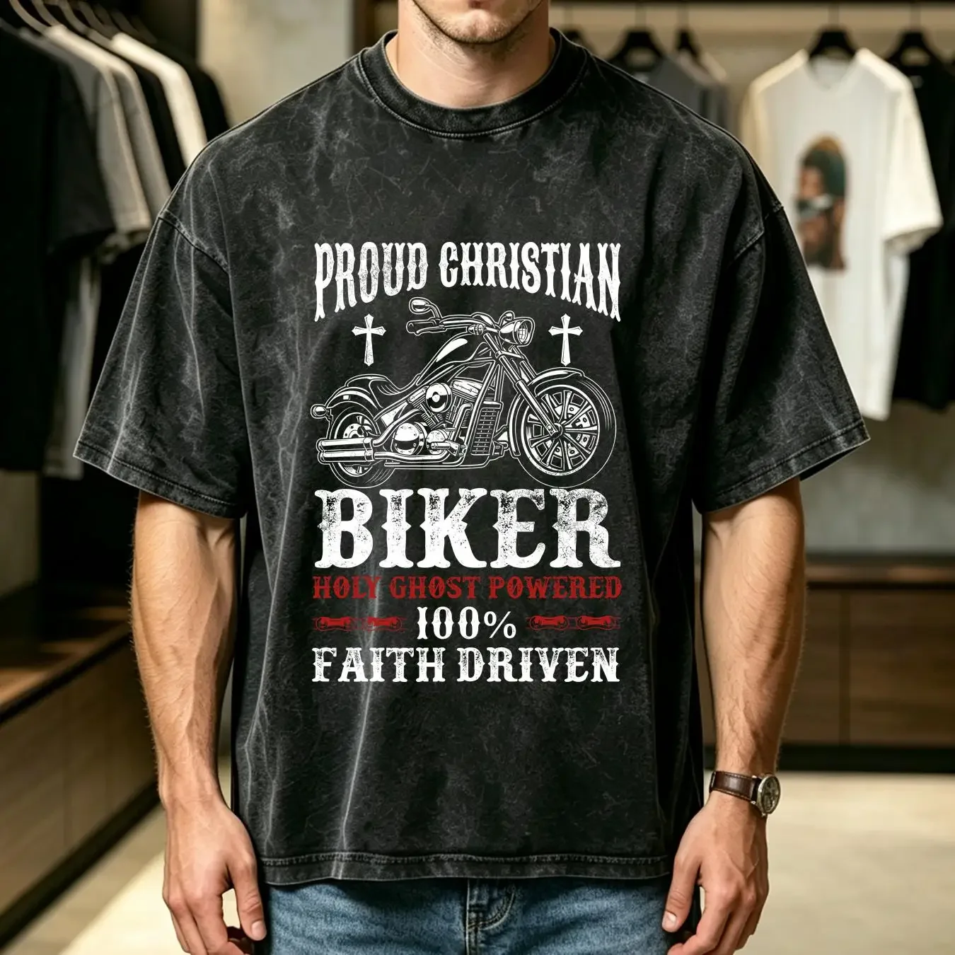 washed T Shirt Biker Retrovintage Proud Christian Holy Ghos Collaboration Backpack Large Capacity Cute Foldable 3d Printing