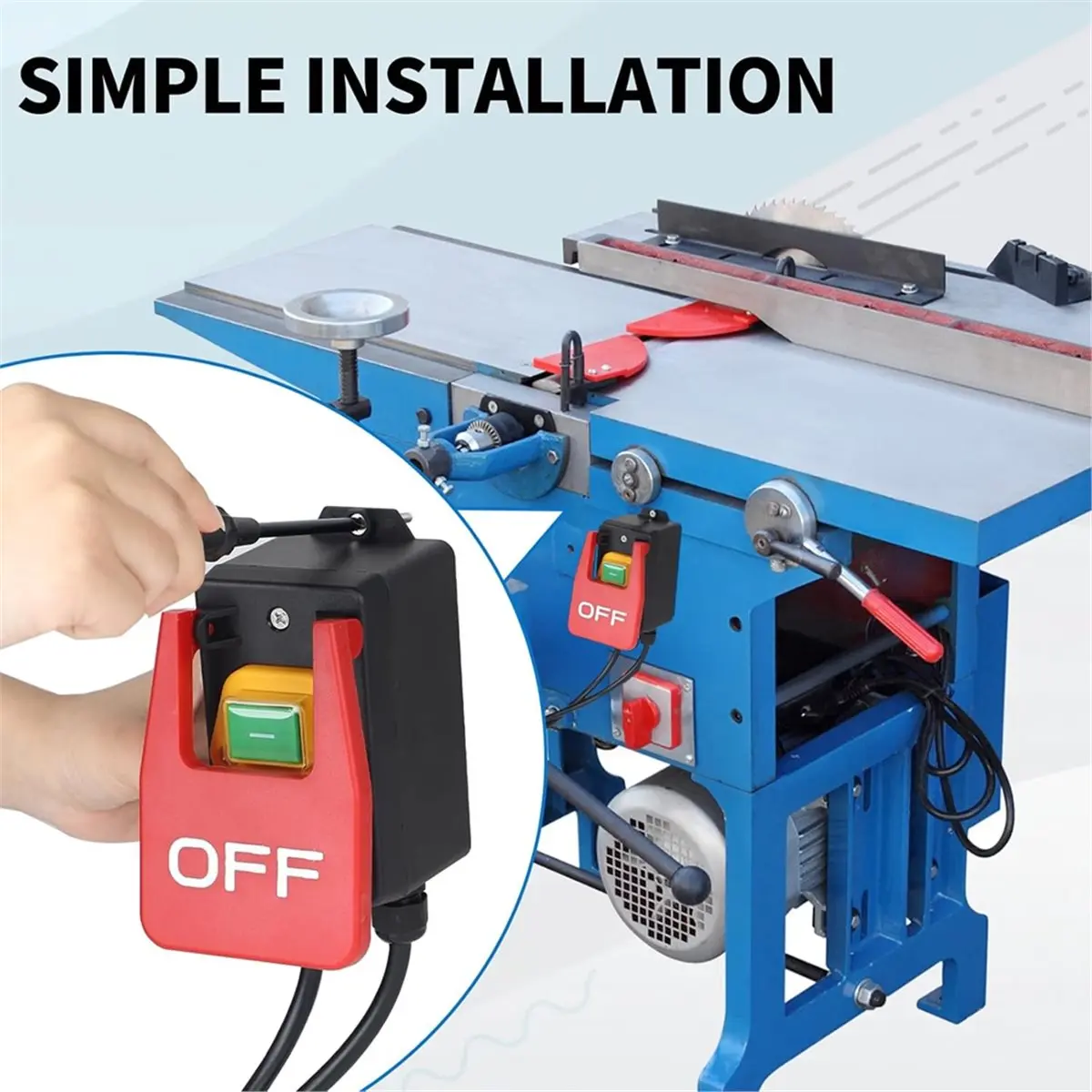 DT38 Emergency Stop Switch 230V 18A IP55 Stop Switch with Socket Zero Voltage Switch Single Phase for Milling Table Eu Plug