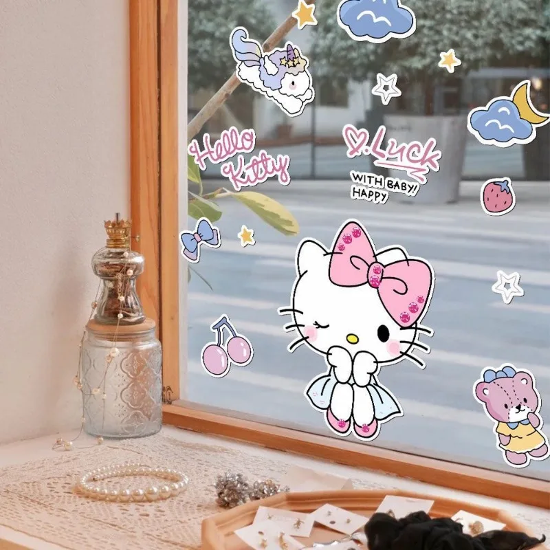 Sanrio Cartoon Cute HelloKitty Stickers Suitcase Cabinet Glass Door Guitar Wall Mirror Window Decoration Stickers Wholesale