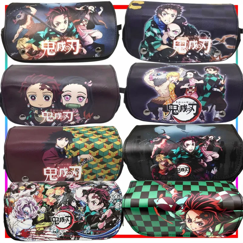 

Demon Slayer Double Zipper Pencil Case Cartoon Tanjiro Kamado Pen Bag Large Capacity Storage Anime Merchandise Holiday Gift