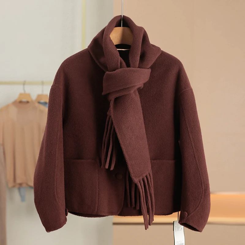

Double-Faced Woolen round Neck Short Coat Simple Design 100% Woolen Women's Jacket XKING Brand Casual Fashion Winter Outerwear