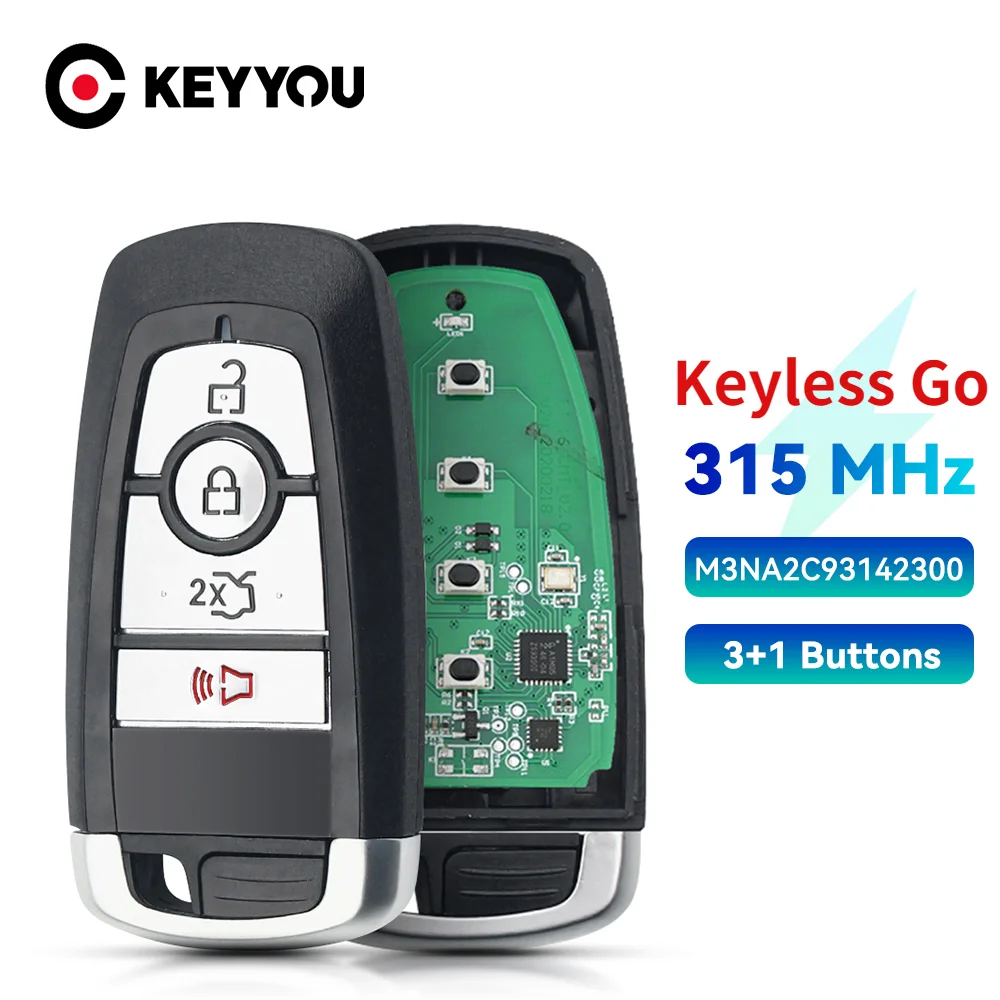 

KEYYOU Keyless Go Smart Remote Car Key 315Mhz ID49 Chip HU101 M3N-A2C93142300 For Ford Explorer Expedition Edge Mustang Fusion