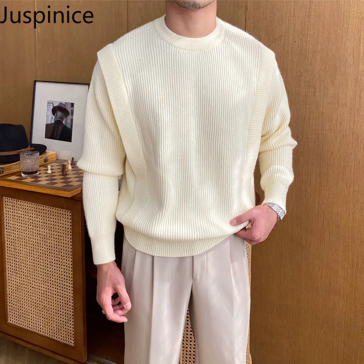 

Autumn Winter O-neck Sweaters Men's Casual Loose High Street Personality Simple Pullover Sweater Men Tops Male Clothes