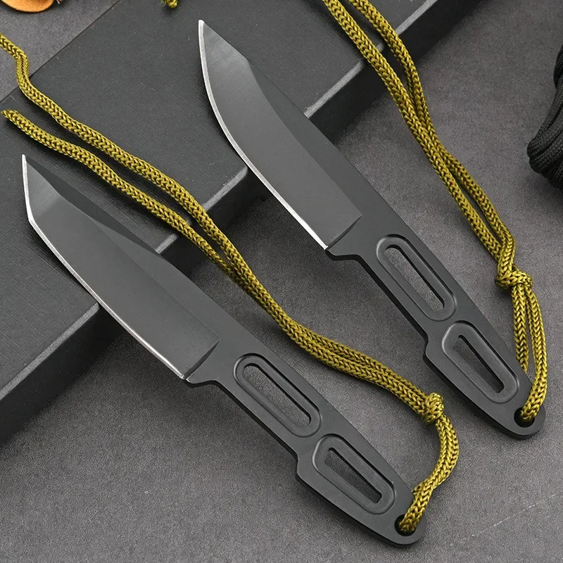 2025 new Outdoor small straight knife, survival knife for wilderness,  portable knife with paratrooper rope and K sheath