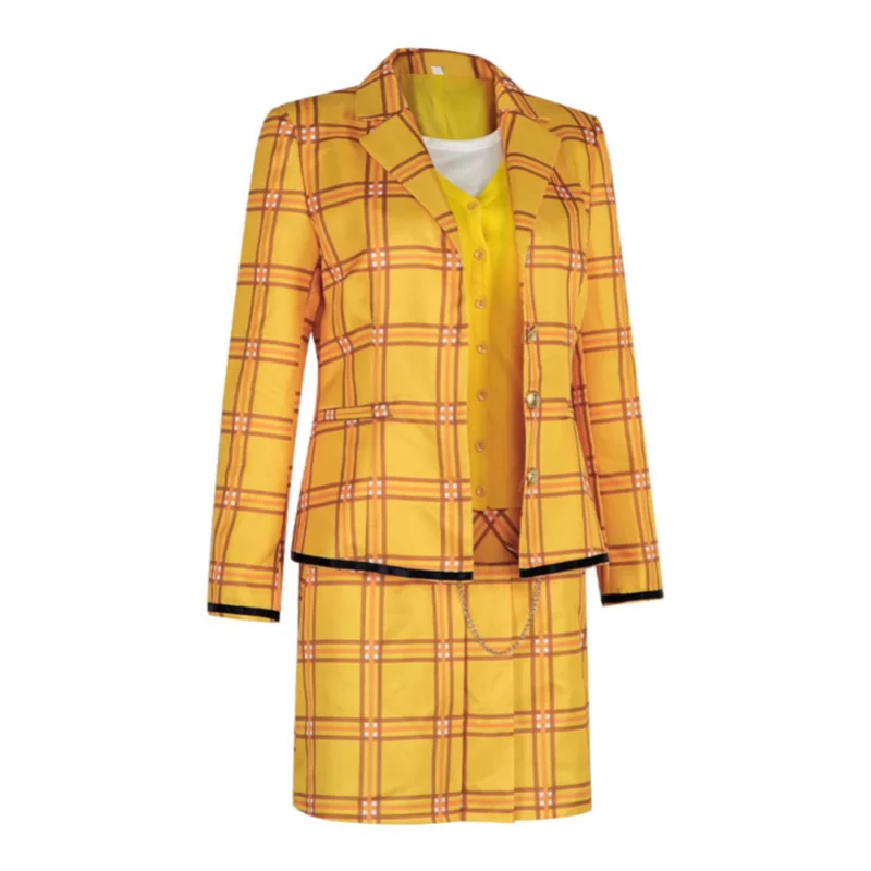 Movie Clueless Cher Horowitz Cosplay Costume Women Girls Yellow Plaid Suit Dress School Uniform Halloween Carnival Party Outfits - view 3