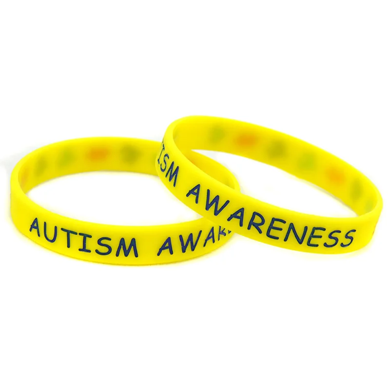 50 Pcs Autism Awareness Silicone Bracelet Engraved Puzzle Logo Rubber Wristband 2 Sizes