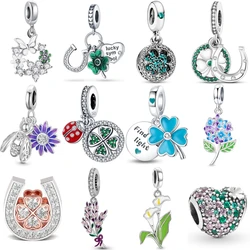 2024 New 925 Sterling Silver Hot Sale Lucky Four-Leaf Clover Flower Dangle Beads Fit Pendant Charms Bracelet DIY Jewelry Gift