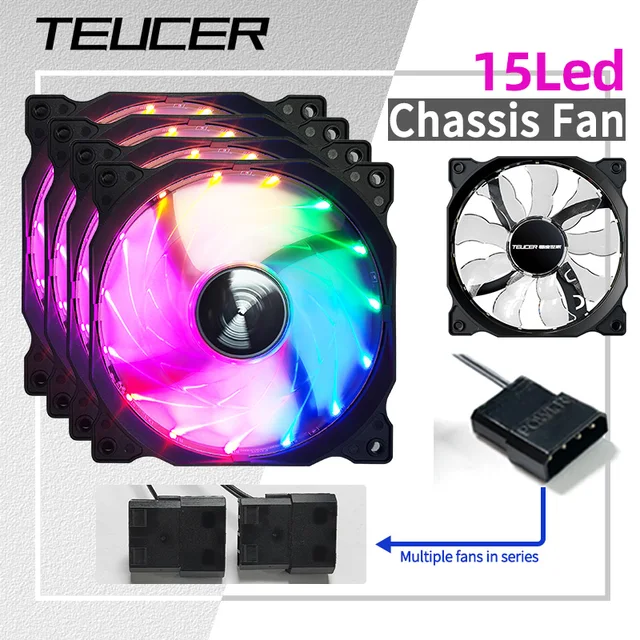 Teucer 120MM Wentylator chłodzący obudowę komputera stacjonarnego Moc 12V Duży 4-pinowy LED 12CM Łożysko hydrauliczne Cichy wentylator Radiator