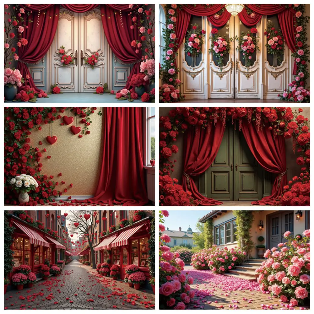 MOON.QG Valentines Backdrop Hanging Flower Rose Shop Brick Wall Photozone Background Lover Party Decor Photography Accessories