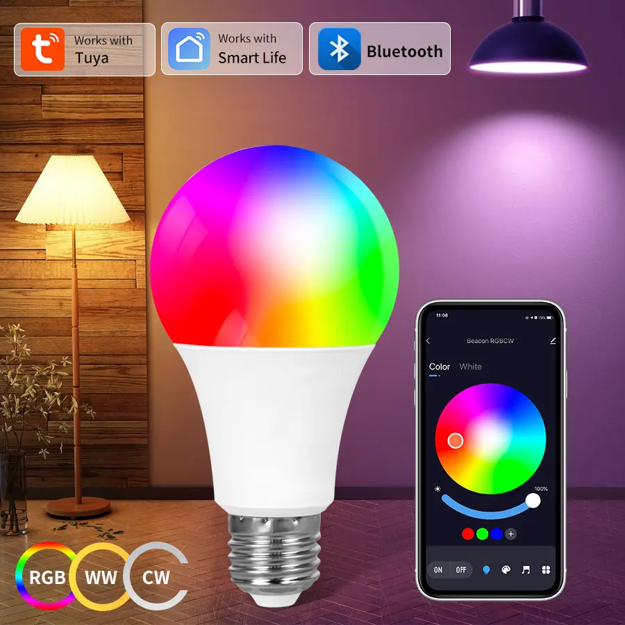 Tuya Smart Led Bulbs E27 E26 Bluetooth Smart Life App Control Dimmable RGB Lamp 220V 110V Light Bulb Ampoules Home Party Decor