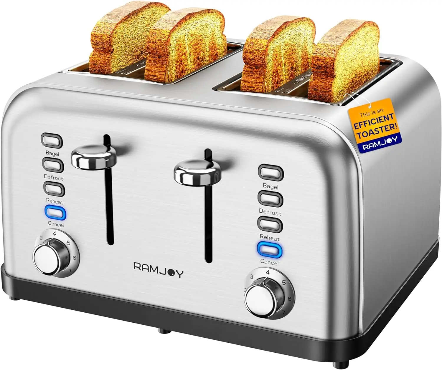 

Toaster 4 Slice, Dual Independent Controls, Extra Wide Slot Toasters for Bagel, Bread, Waffles, 7 Shade Settings, 4 Main Functio