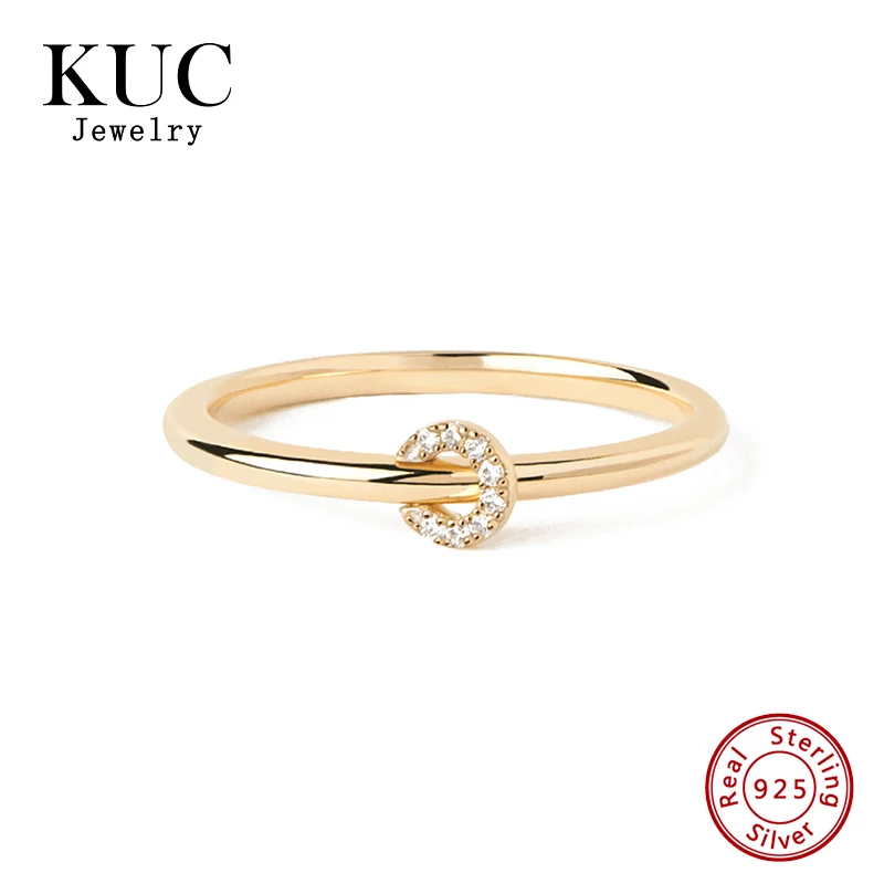 

Design Sense 925 Sterling Silver Korean Minimalist Ring Unique Zircon 18k Gold Plated Loop Rings for Girls
