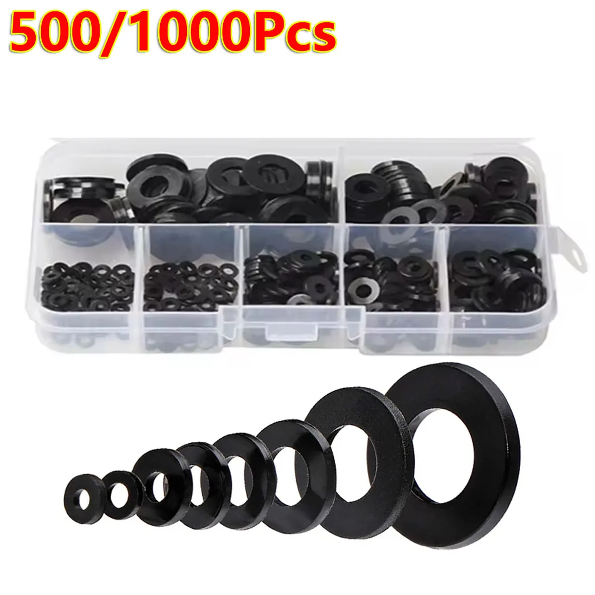 

500/1000 шт. Набор плоских нейлоновых шайб с предохранительными пластинами 8 размеров M2 M2.5 M3 M4 M5 M6 M8 M10 Нейлоновые уплотнительные шайбы Подушечки DIY