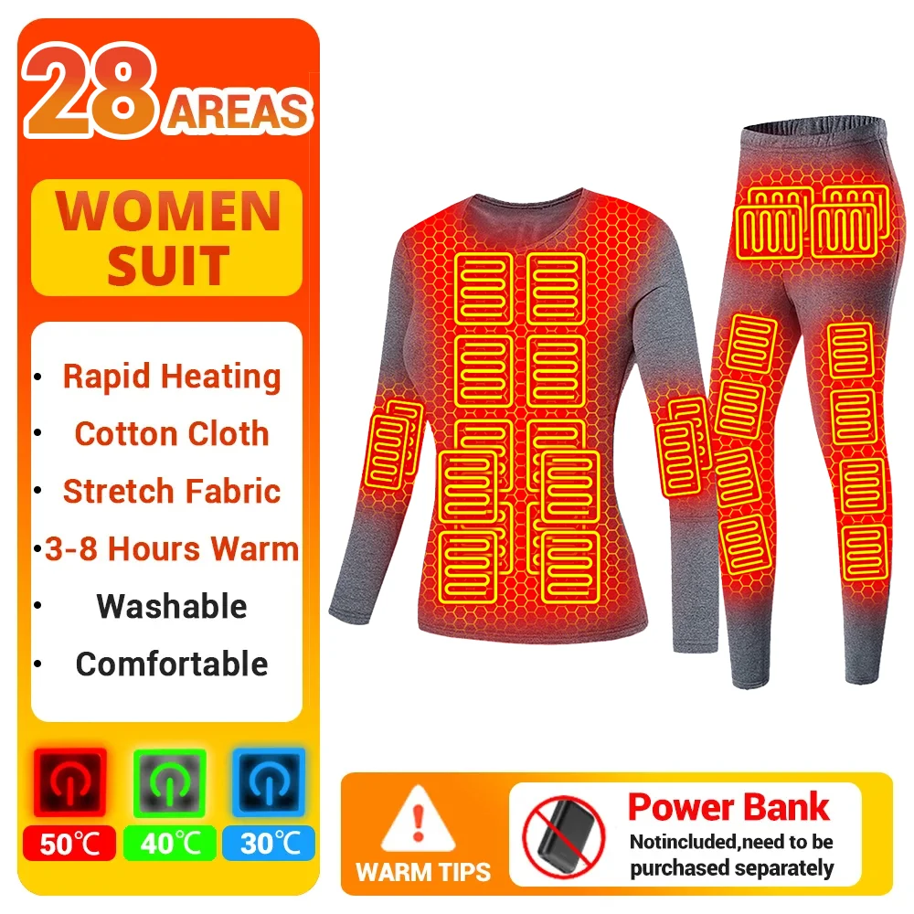 Women Men Self-heating Jackets Heated Thermal Underwear Winter Ski Pants Set Thermal Underwear USB Electric Heated Clothing