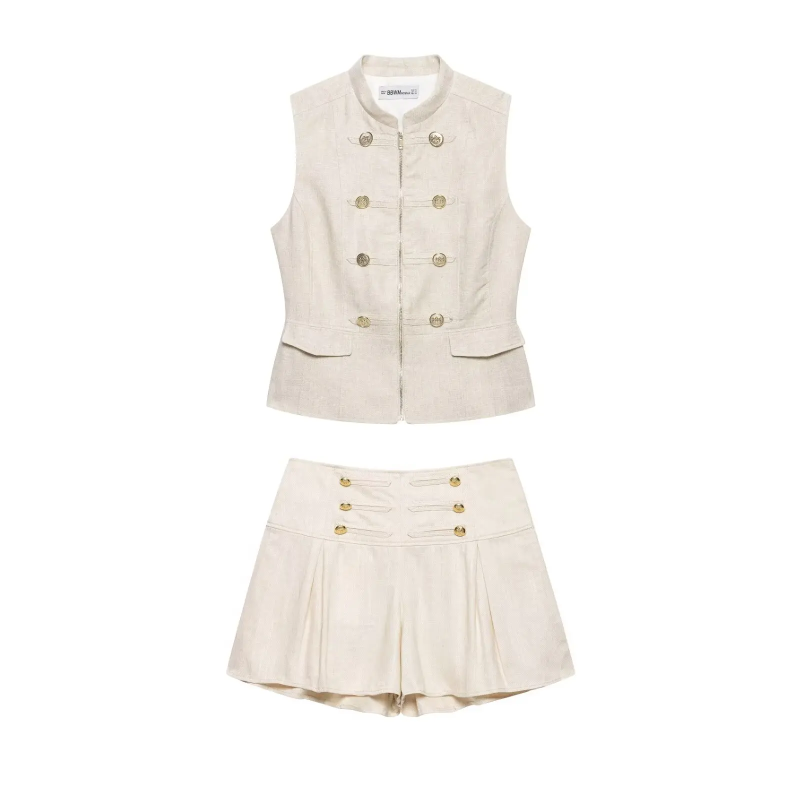 

Dave&Di European And American Style Cross-border Fashion Knot Buckle Decoration Slim Fit Vest/casual Shorts Two-piece Set