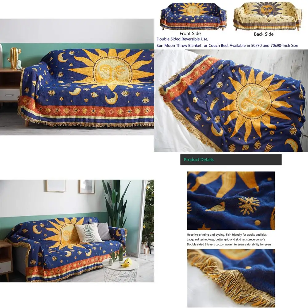 

"Sun and Moon Celestial Blanket - 70x90 Inch Cotton Woven Hippie Couch Cover and Throw"