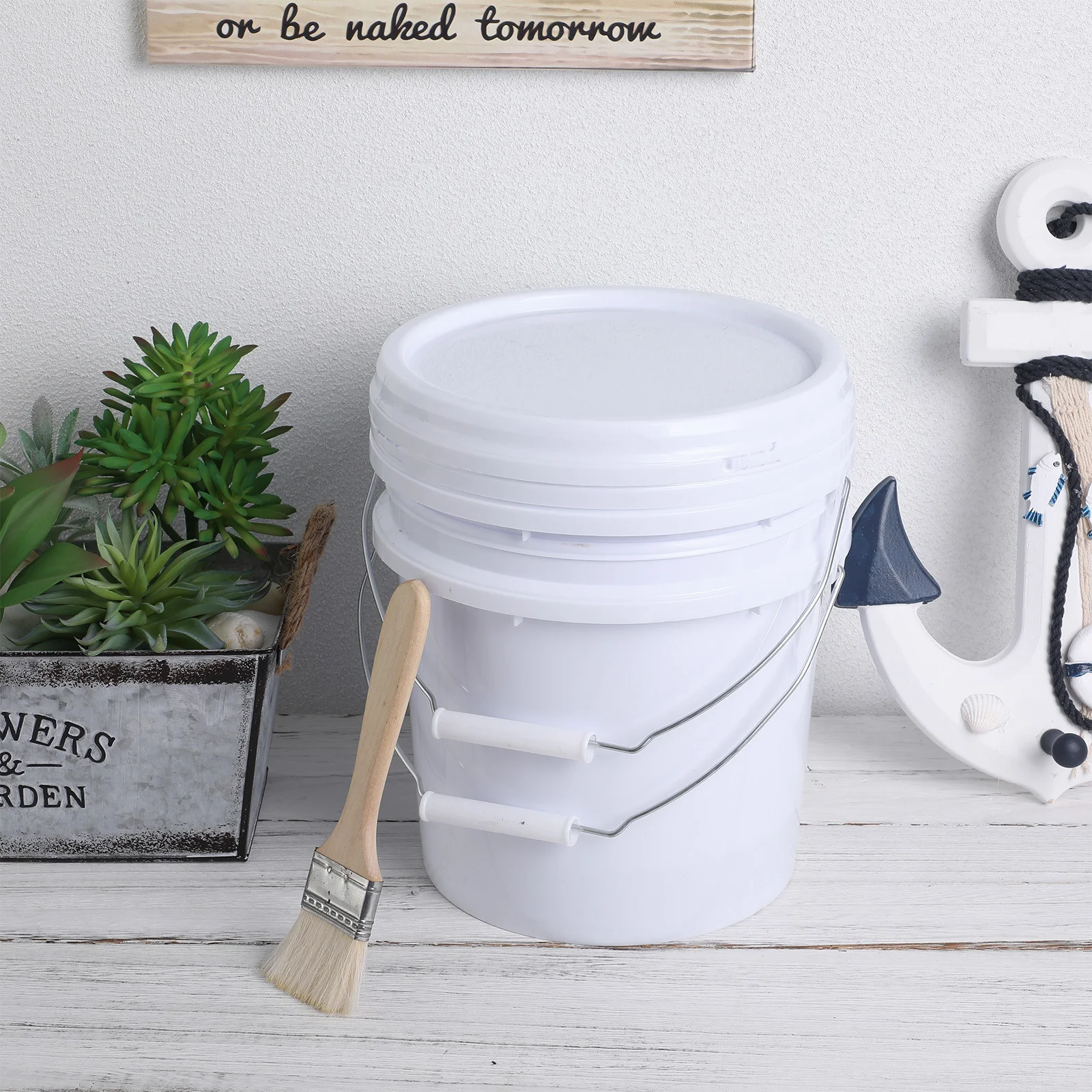 

2Pcs Portable Plastic Buckets Sealed White 5L Food Storage Bucket Airtight Paint Water Pail Pet Container Bucket with Handle