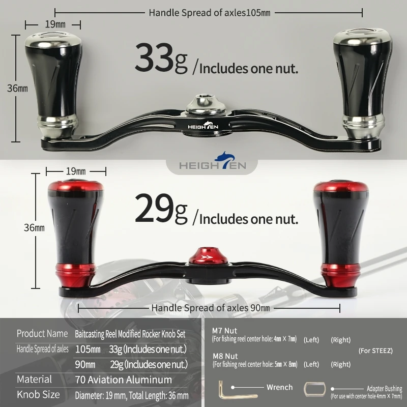Manivelas dobles HEIGHTEN para baitcaster – Eje aluminio 90/105mm - imagen 3