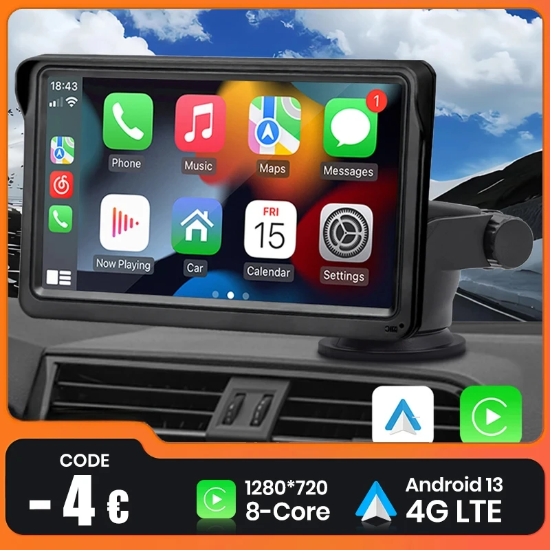 Car Radio Wireless CarPlay Android Auto Multimedia Video Player 7inch portable touch screen with USB aux for rear view camera