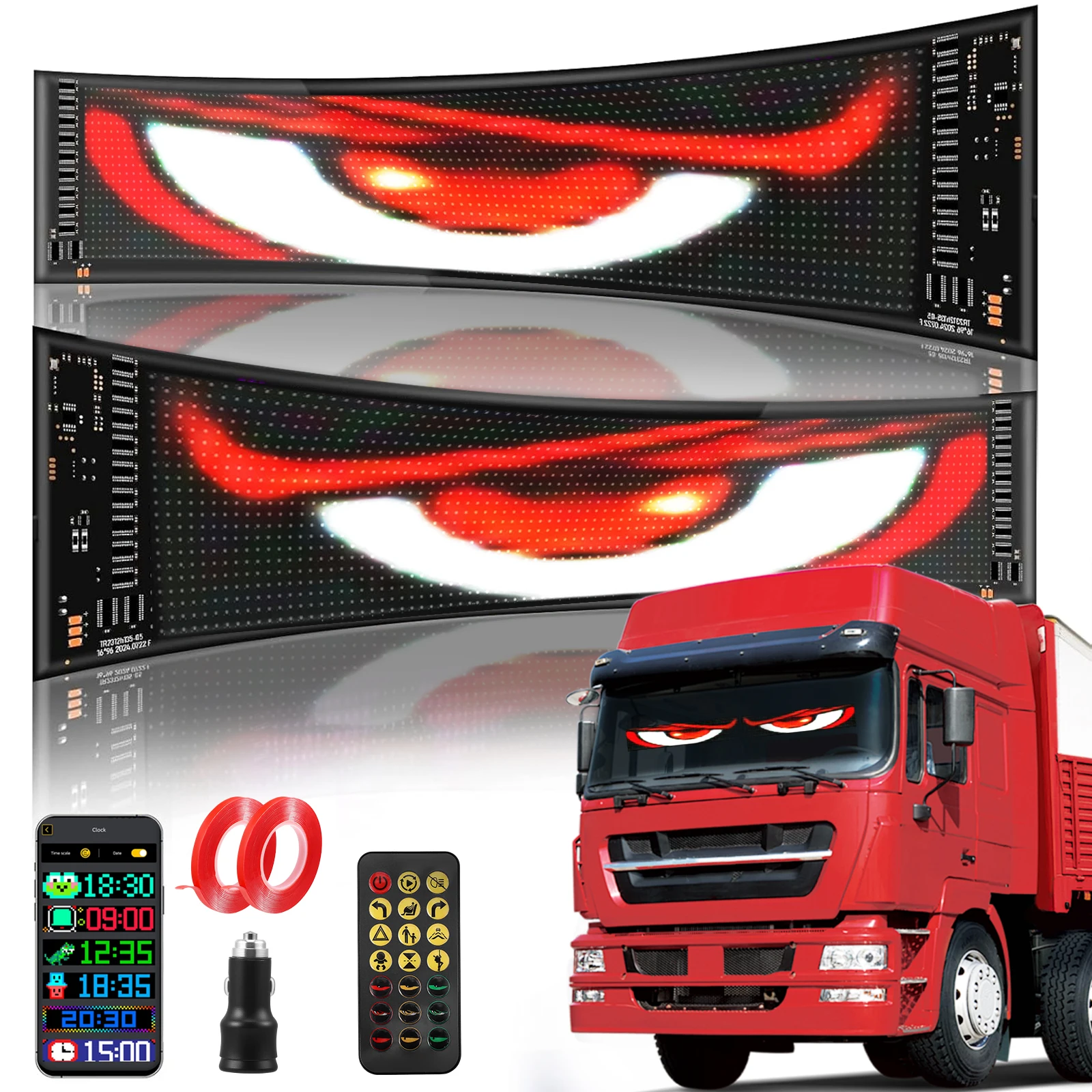 Lumières LED Devil Eyes pour voitures, écran souple coloré programmable, publicité défilante, application intelligente, Bluetooth, USB 5 V