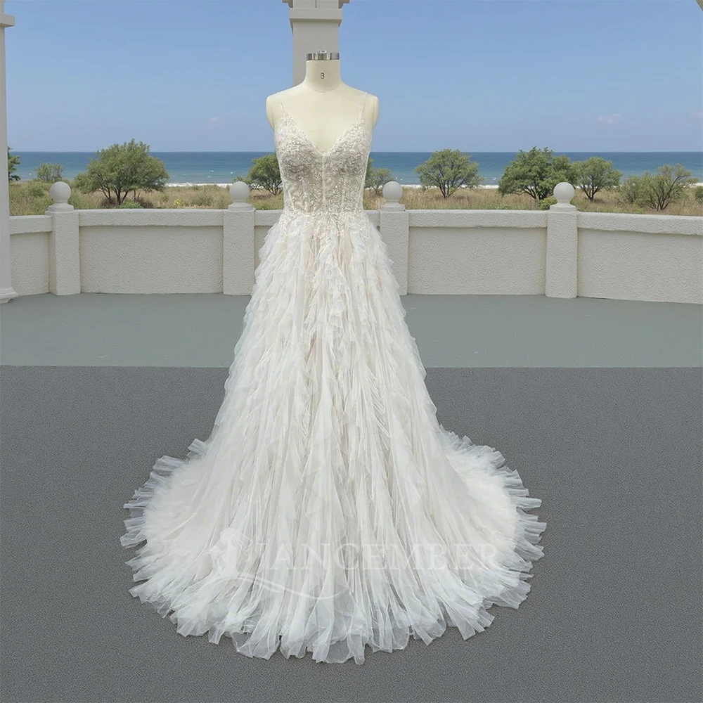 Beach Wedding Dresses Customized A-Line Country Wedding Bride Gown Custom Made Vestido De Novia for Women Sweep Train