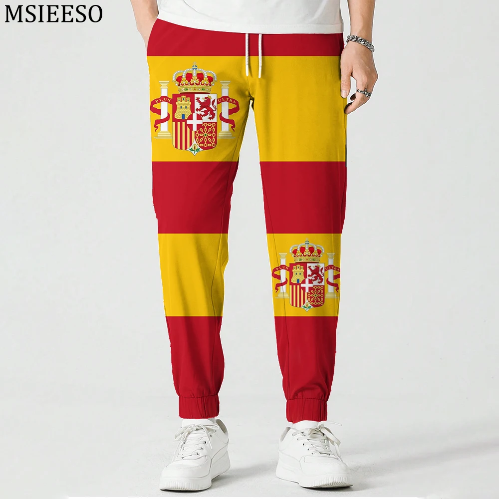 MSIEESO Men Trousers Flag of Spain Pattern Print Anime Sweatpant Male Women Trouser Streetwear Casual Outdoor Jogging Pants