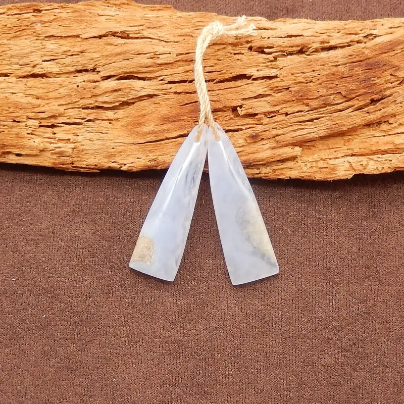 

B&F Blue Lace Agate Tapered Earrings Pair Natural Blue-White Gemstone Subtle Patterns Boho Artisanal Jewelry