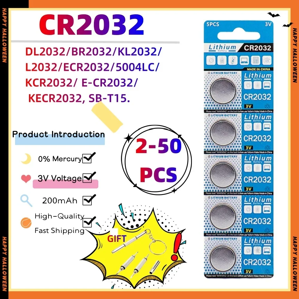 Pile au lithium pour montre, jouet, calculatrice, clé de voiture, télécommande, bouton, pièces de monnaie, 200mAh, CR2032, CR 2032, DL2032, ECR2032, 3V