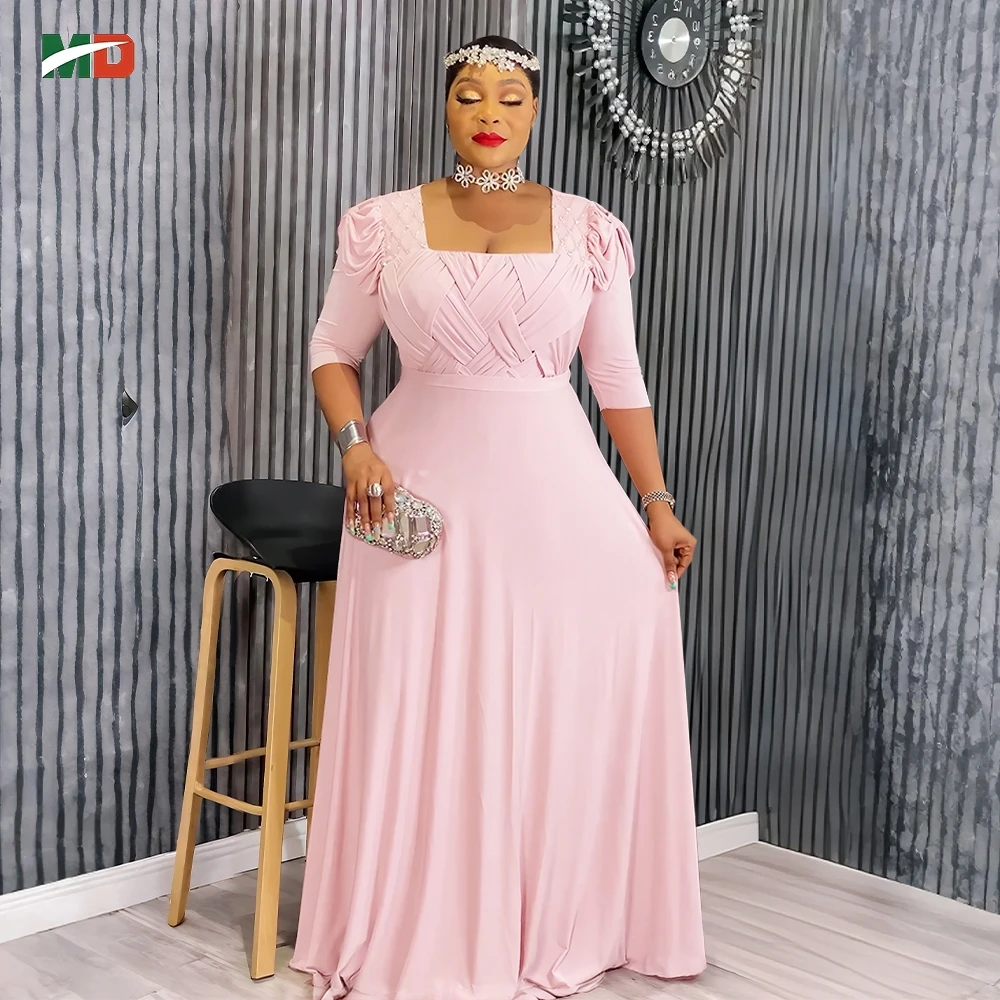 MD 2025 الملابس الأفريقية الجديدة للنساء فستان موضة نصف كم فستان الزفاف المسائي فستان الحفلات الماس فستان ماكسي يومي غير رسمي #4