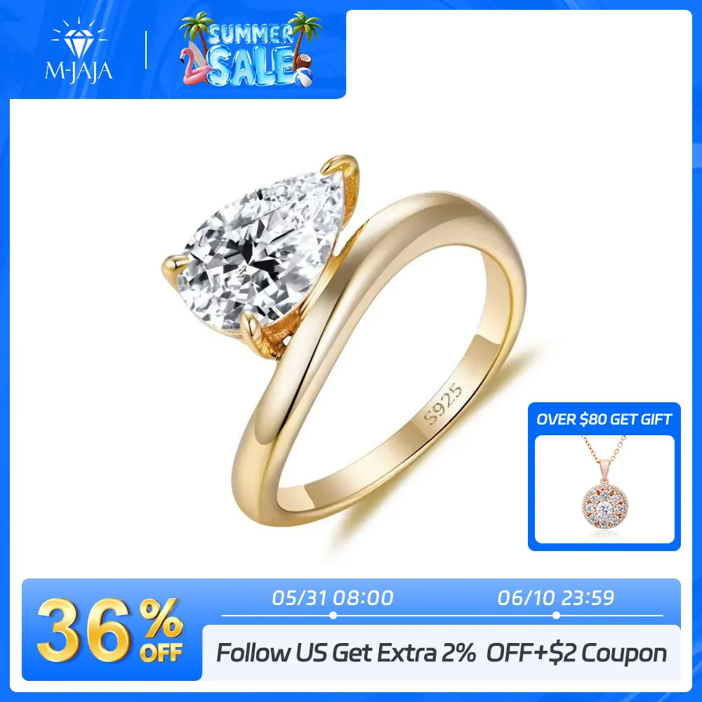 

M-JAJA Solitaire Moissanite Engagement Rings for Women 925 Sterling Silver Certified Ring 3ct Pear Cut D VVS1 Diamond Jewelry