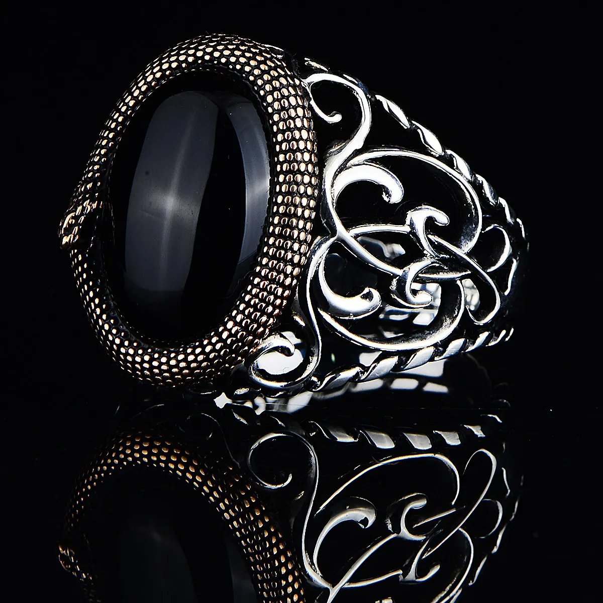 Silver Onyx Ring , Silver Snake Model Ring , Silver Serpent Ring , Men Gothic Design Snake Ring , 925k Sterling Silver Ring