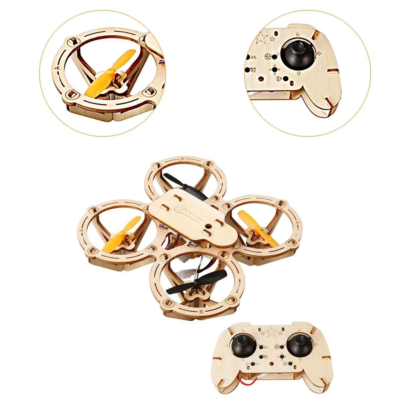 DIY Wooden Quadcopter Science Kit Remote Control Flying Model, RC Aircraft Model Hands on Stem Learning Kit for Kids