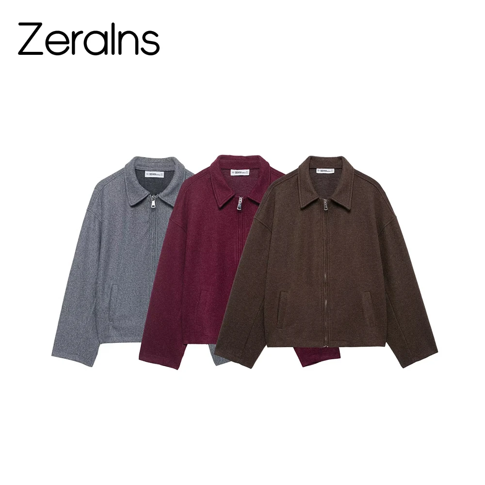 

ZERAINS Autumn new women's clothing loose casual temperament simple lapel long sleeved pocket suede coat