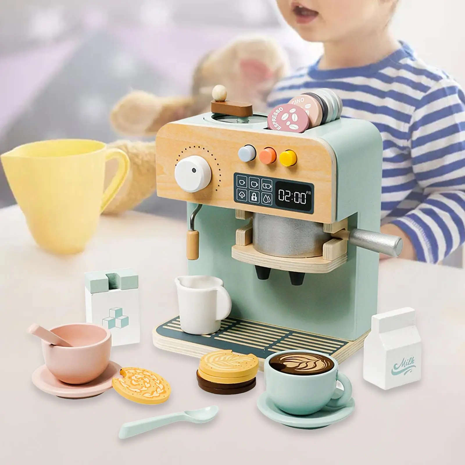 Simulation Coffee Machine Toy Children Wooden Kitchen Toy Montessori Coffee Maker Set for Kids Kids Pretend Play for Children