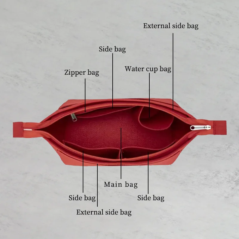 TINBERON 정리함 삽입 레드 커피 펠트 천 이너 백, 토트백 라이너, 대용량 보관 가방, 화장품 메이크업 가방