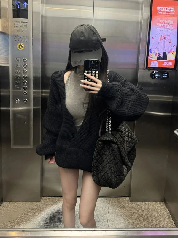 Sexy Knitted Vest Dr Two-Piece Set Retro Sle Comfortable Cotton High Waist round Ne Long Sve Casual Outfit for Women